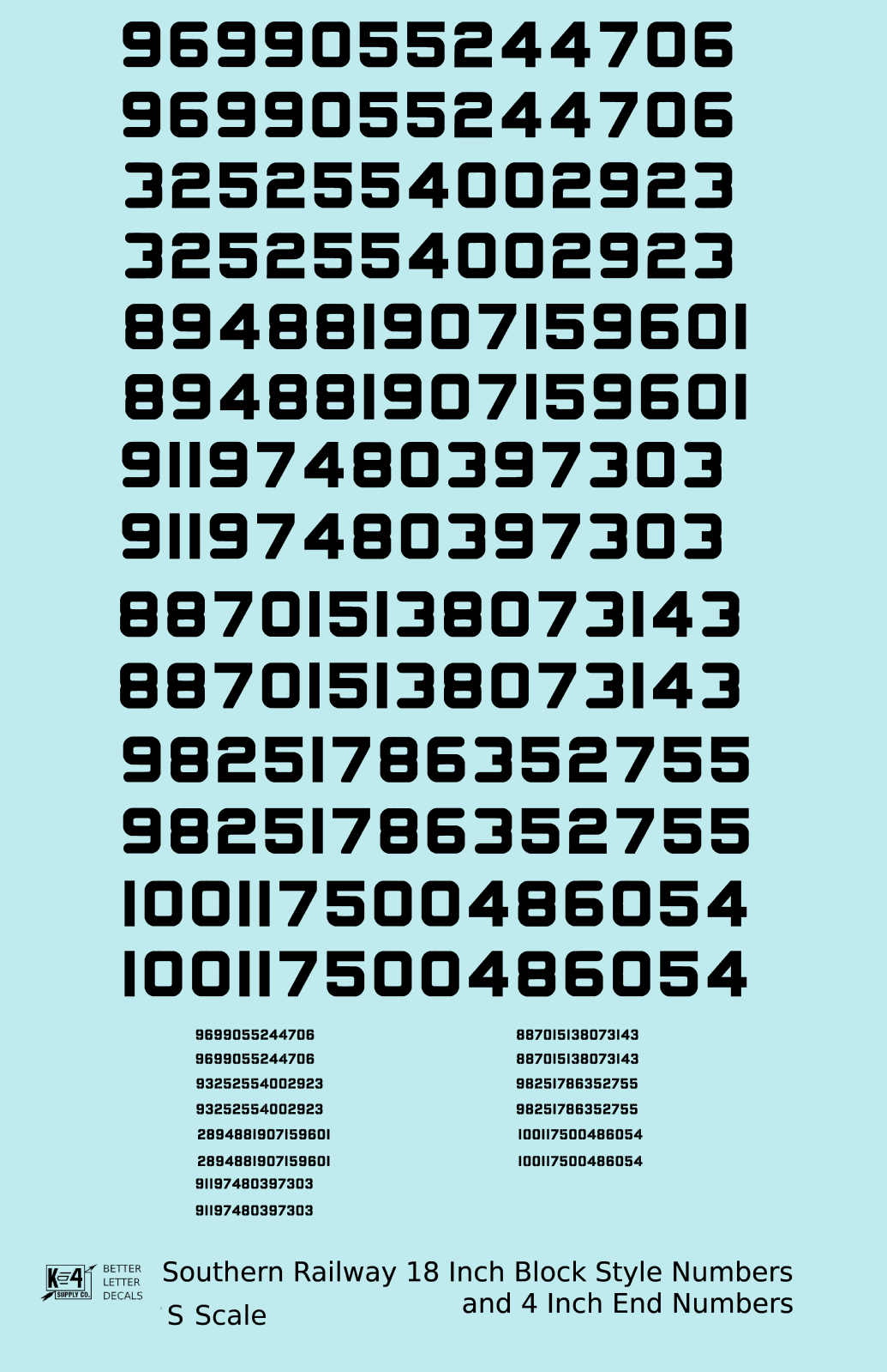 Southern Railway 18 Scale Inch Block Style Freight Car Numbers