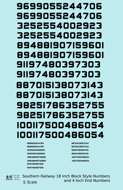 Southern Railway 18 Scale Inch Block Style Freight Car Numbers