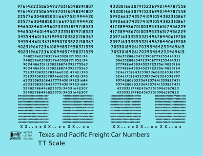 Texas and Pacific Style Numbers  White 10, 7 and 4 Inch Renumber