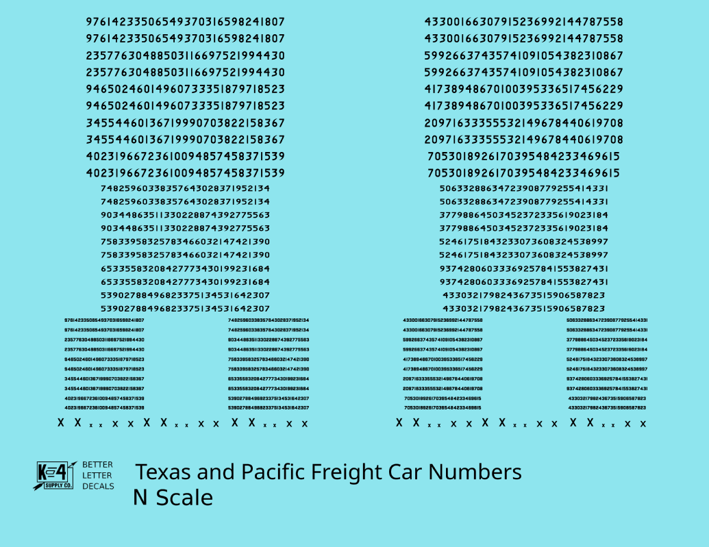 Texas and Pacific Style Numbers  White 10, 7 and 4 Inch Renumber