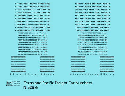 Texas and Pacific Style Numbers  White 10, 7 and 4 Inch Renumber