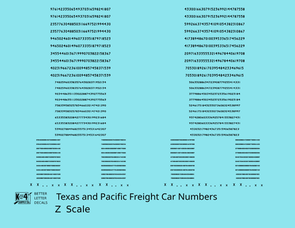 Texas and Pacific Style Numbers  White 10, 7 and 4 Inch Renumber