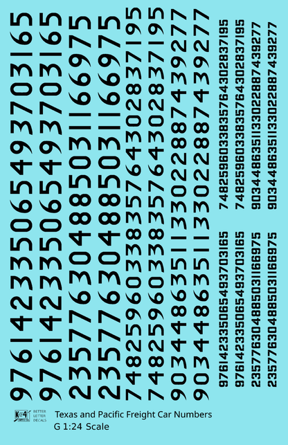 Texas and Pacific Style Numbers  White 10, 7 and 4 Inch Renumber