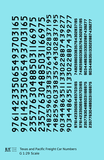 Texas and Pacific Style Numbers  White 10, 7 and 4 Inch Renumber
