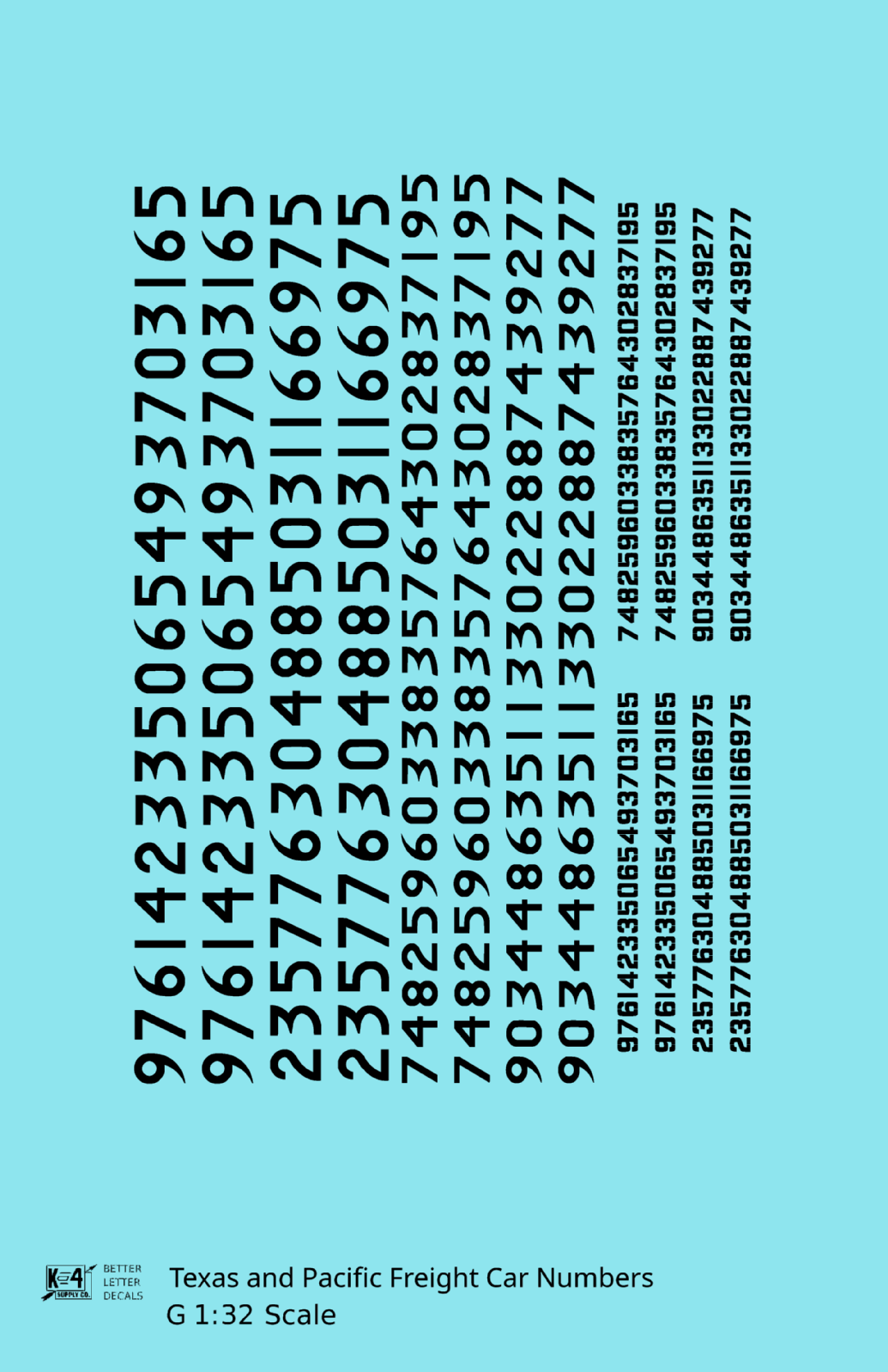 Texas and Pacific Style Numbers  White 10, 7 and 4 Inch Renumber