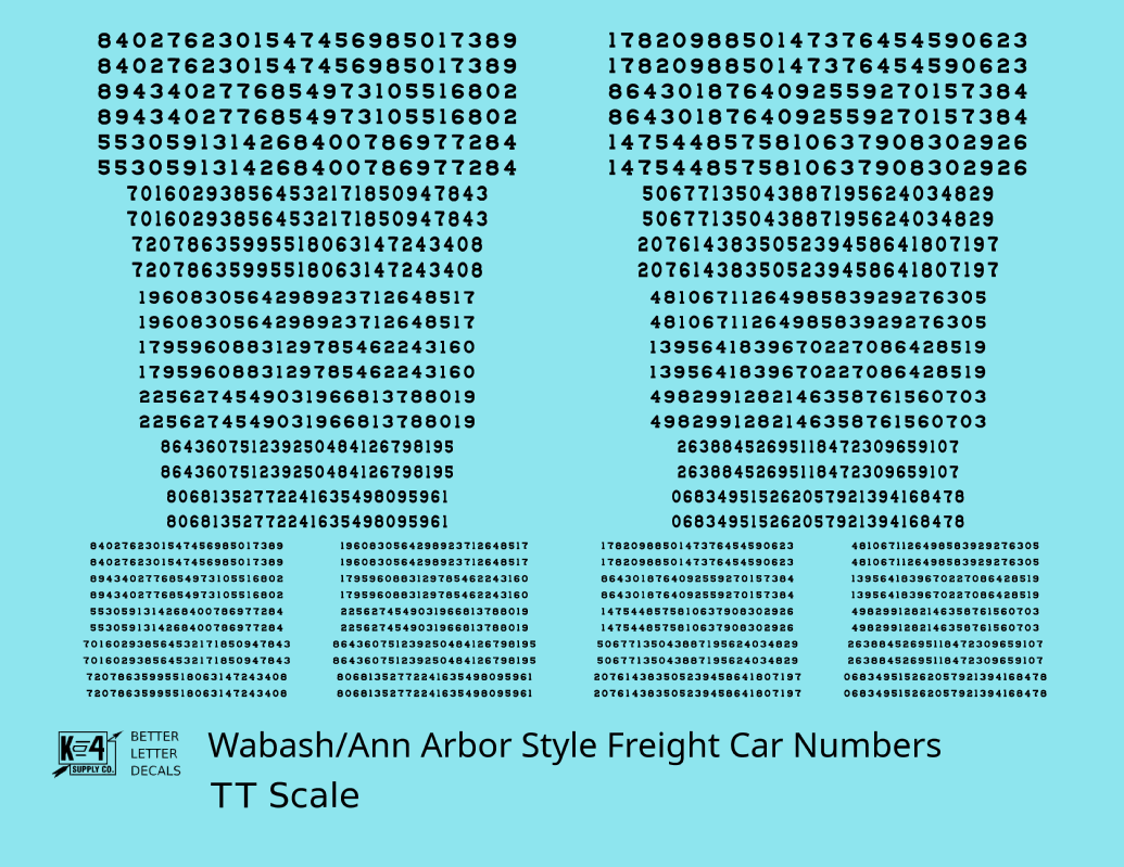 Wabash Style Numbers  White 9, 7 and 4 Inch Renumber