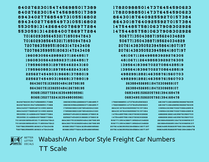 Wabash Style Numbers  White 9, 7 and 4 Inch Renumber