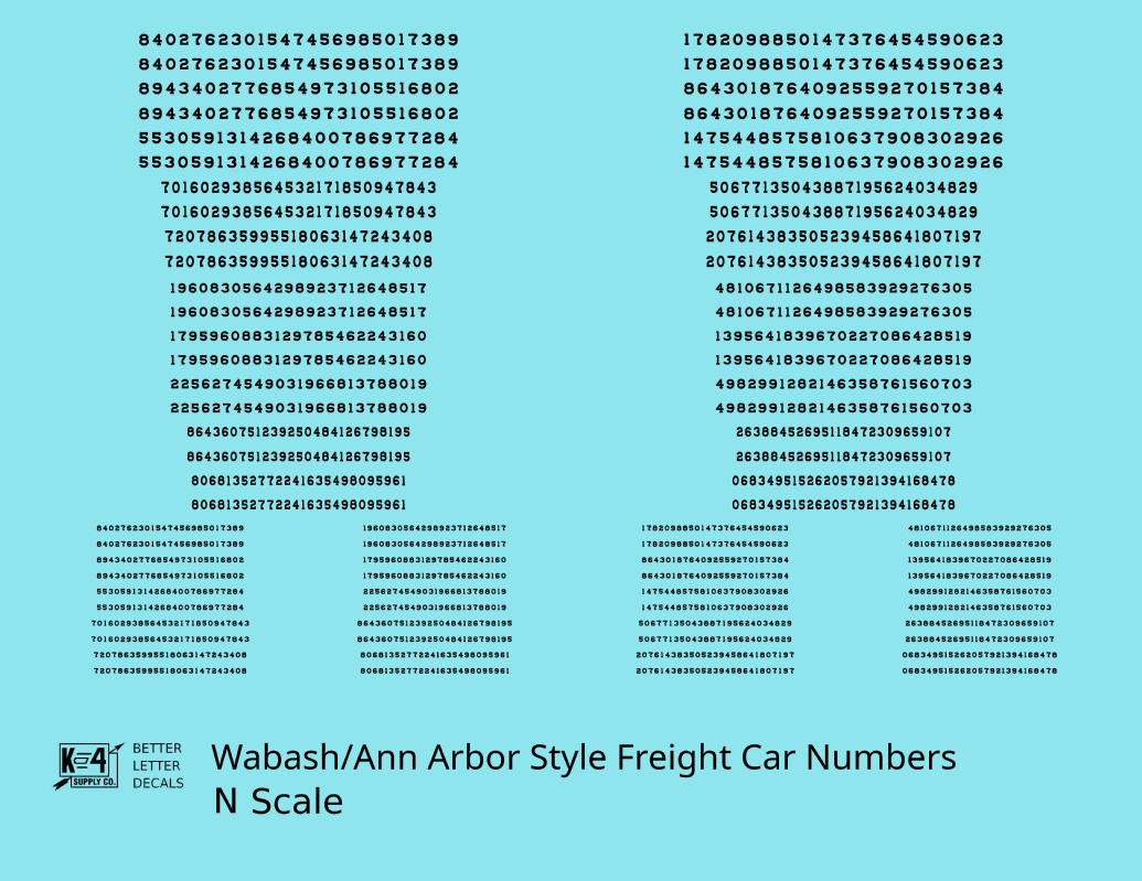 Wabash Style Numbers  White 9, 7 and 4 Inch Renumber