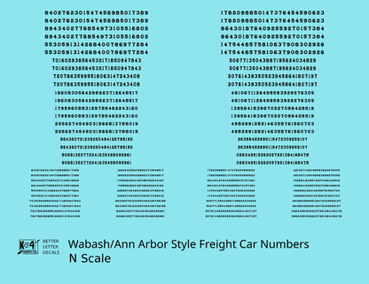 Wabash Style Numbers  White 9, 7 and 4 Inch Renumber