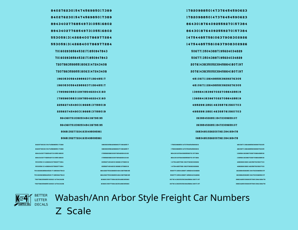Wabash Style Numbers  White 9, 7 and 4 Inch Renumber