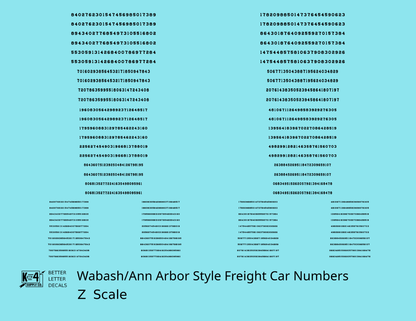 Wabash Style Numbers  White 9, 7 and 4 Inch Renumber