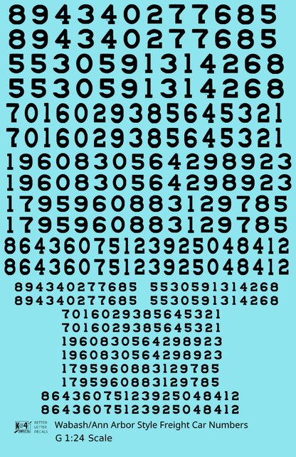 Wabash Style Numbers  White 9, 7 and 4 Inch Renumber