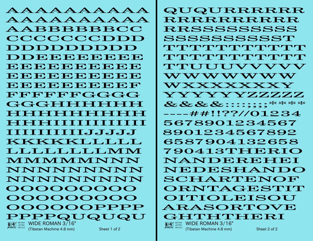 Wide Roman Letter Number Alphabet