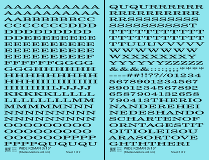 Wide Roman Letter Number Alphabet