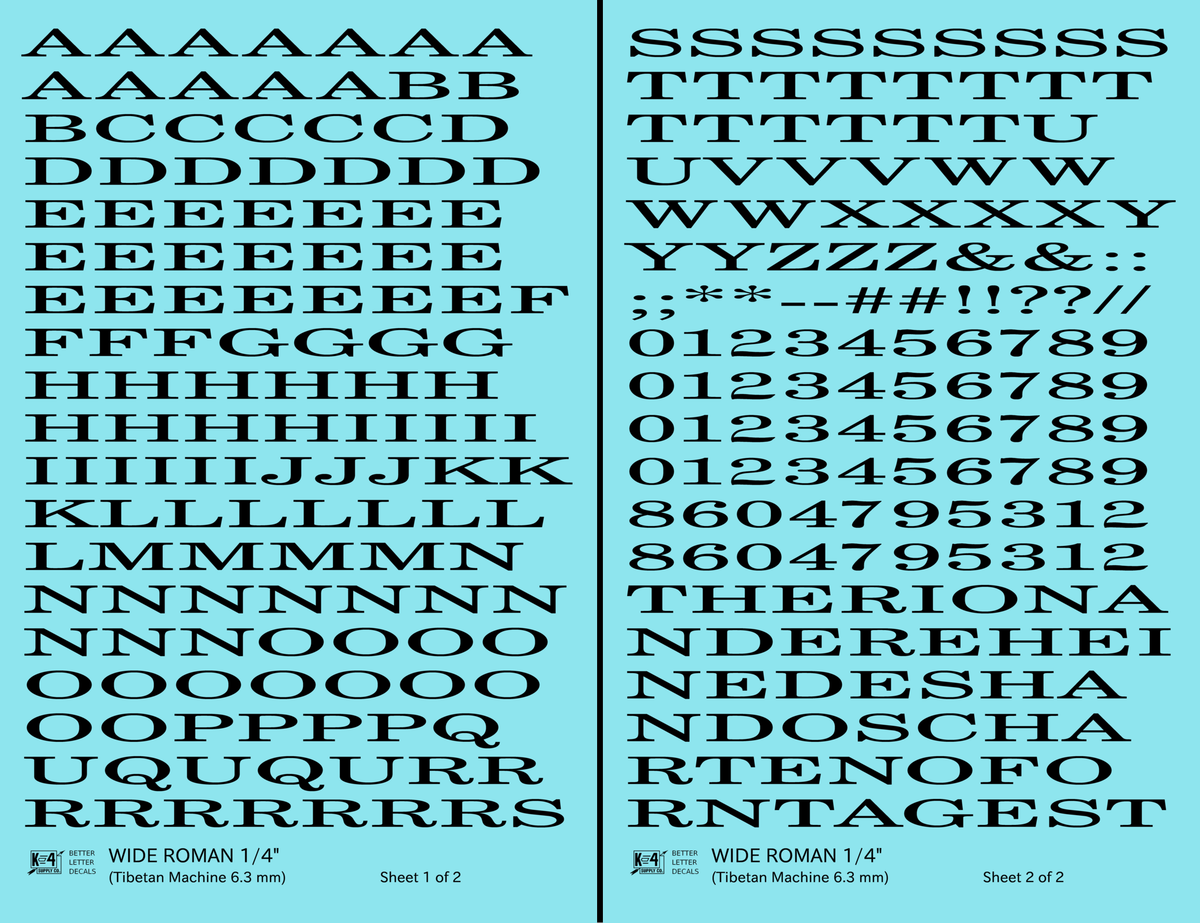 Wide Roman Letter Number Alphabet