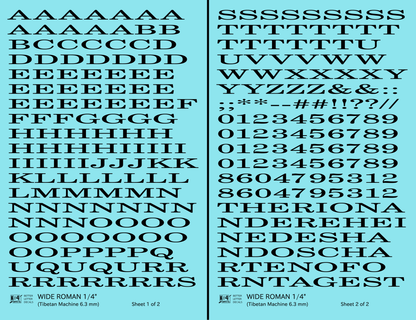 Wide Roman Letter Number Alphabet