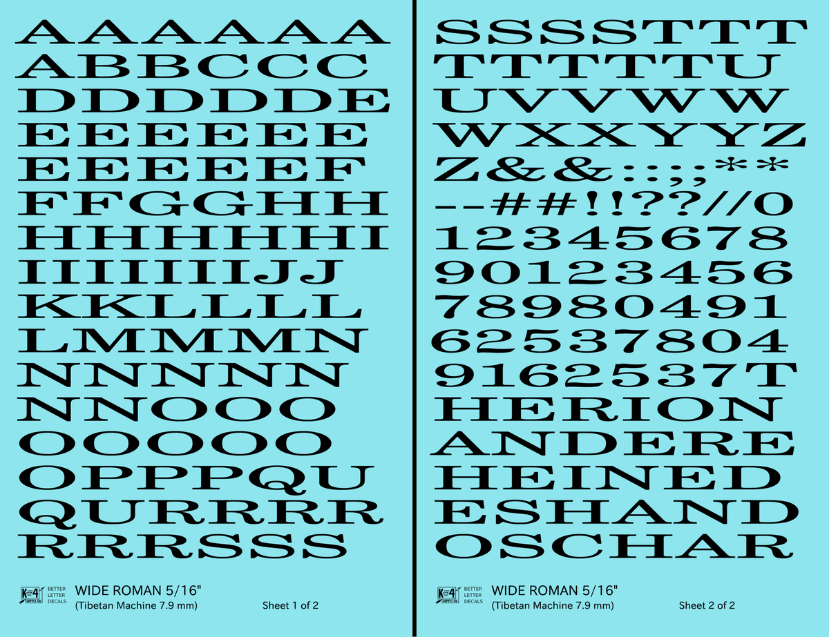 Wide Roman Letter Number Alphabet