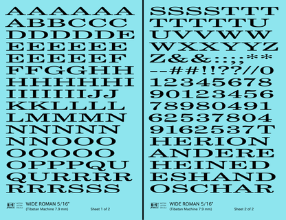 Wide Roman Letter Number Alphabet