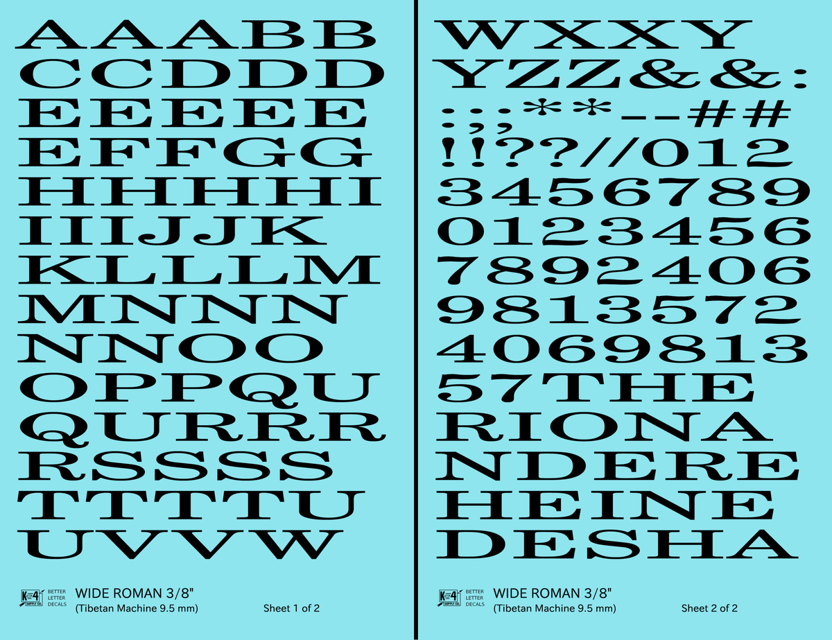 Wide Roman Letter Number Alphabet