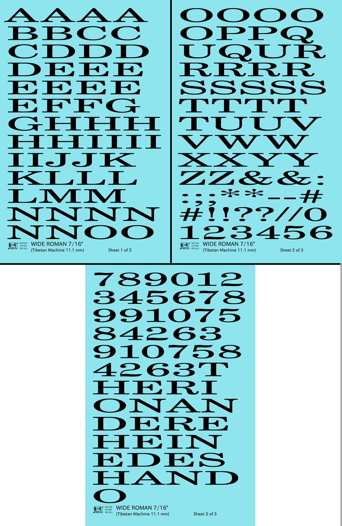 Wide Roman Letter Number Alphabet