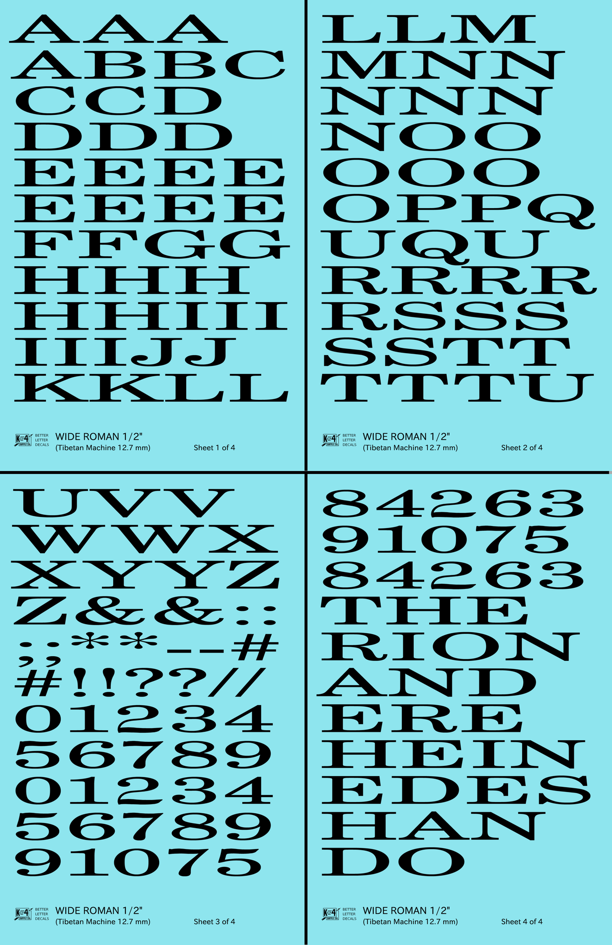 Wide Roman Letter Number Alphabet