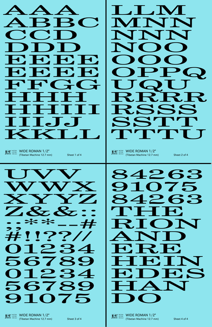 Wide Roman Letter Number Alphabet