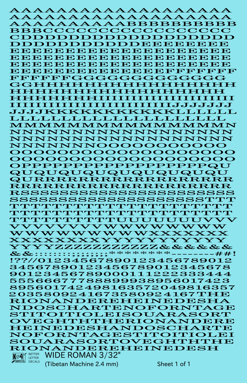 Wide Roman Letter Number Alphabet