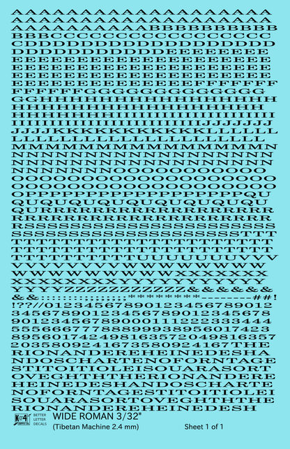 Wide Roman Letter Number Alphabet