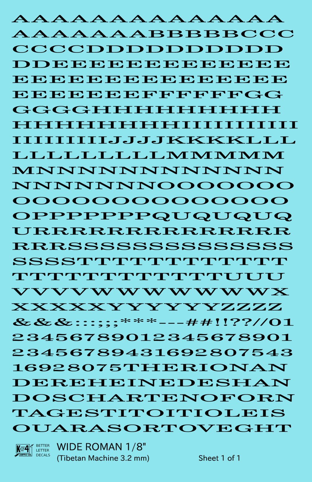 Wide Roman Letter Number Alphabet