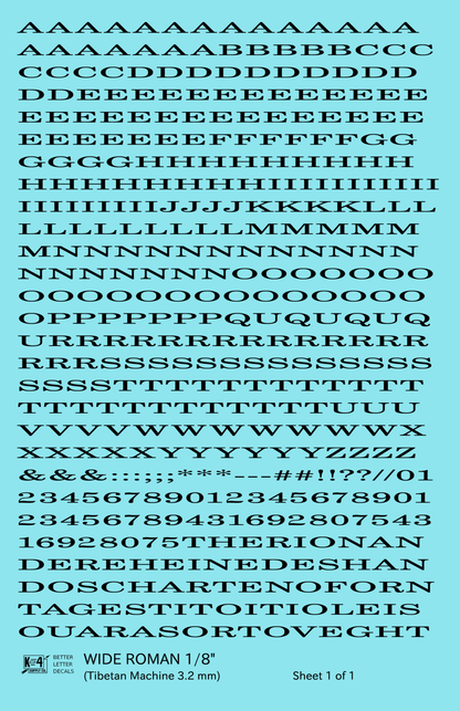 Wide Roman Letter Number Alphabet