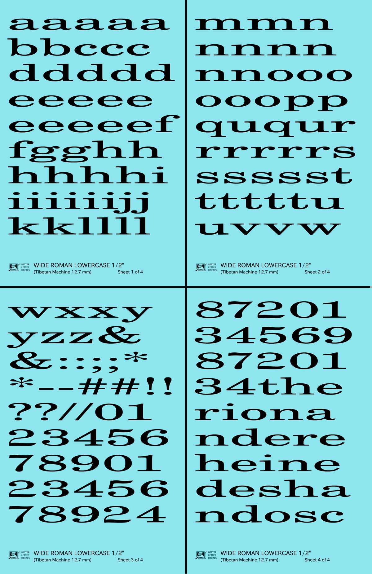 Lowercase Wide Roman Letter Number Alphabet