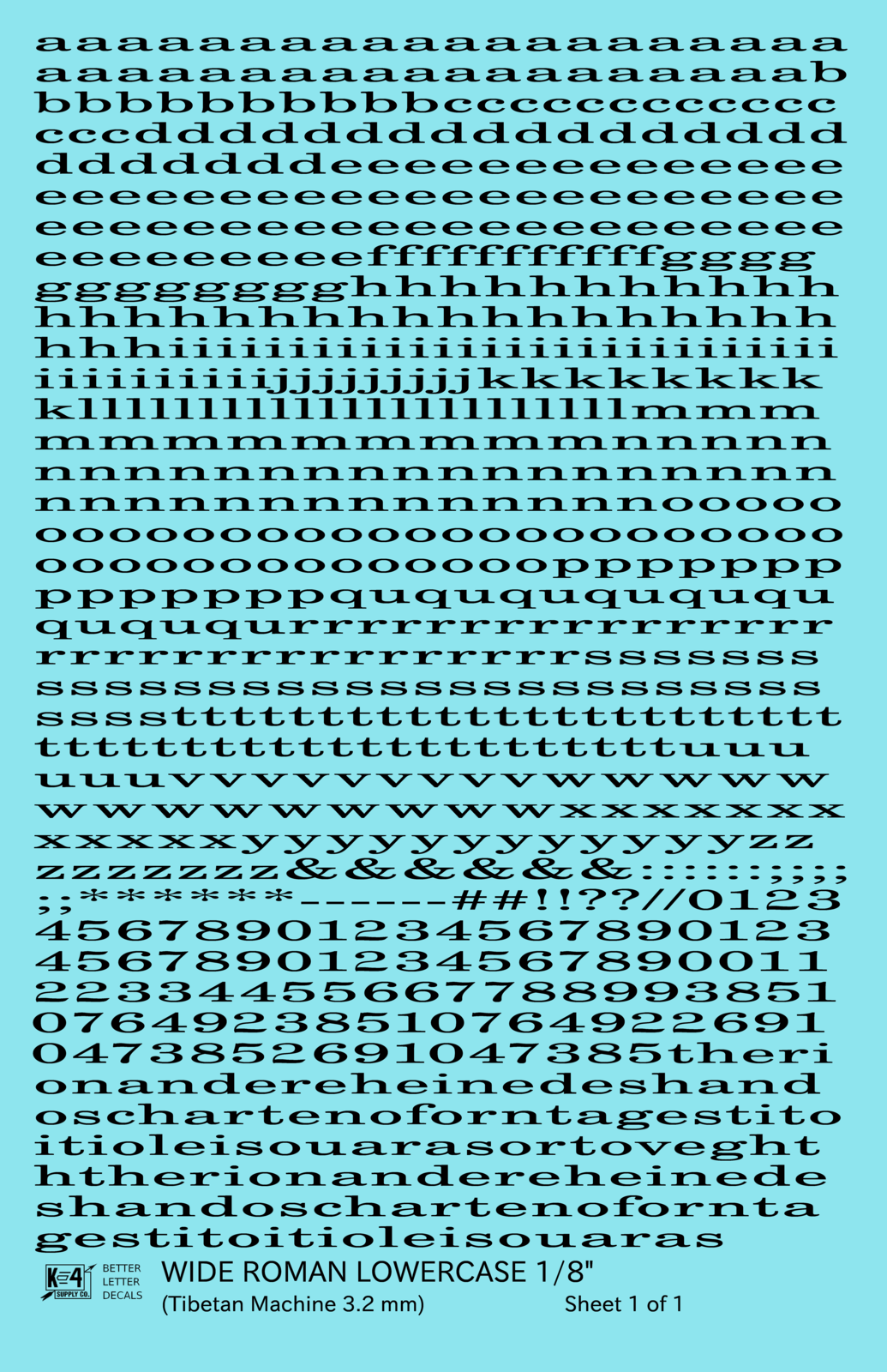 Lowercase Wide Roman Letter Number Alphabet