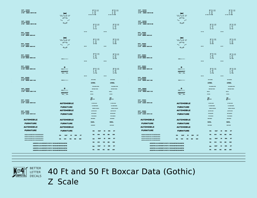 40 To 50 Ft Boxcar Gothic Font Dimensional Data Set