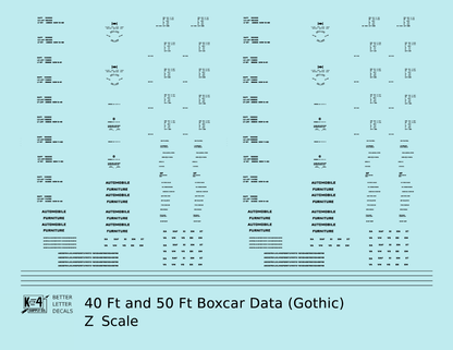 40 To 50 Ft Boxcar Gothic Font Dimensional Data Set