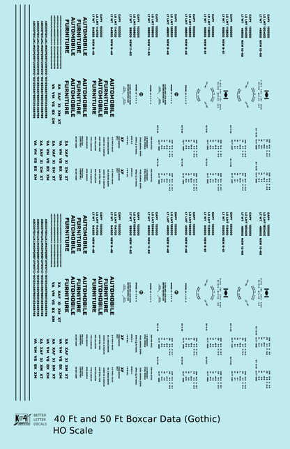 40 To 50 Ft Boxcar Gothic Font Dimensional Data Set