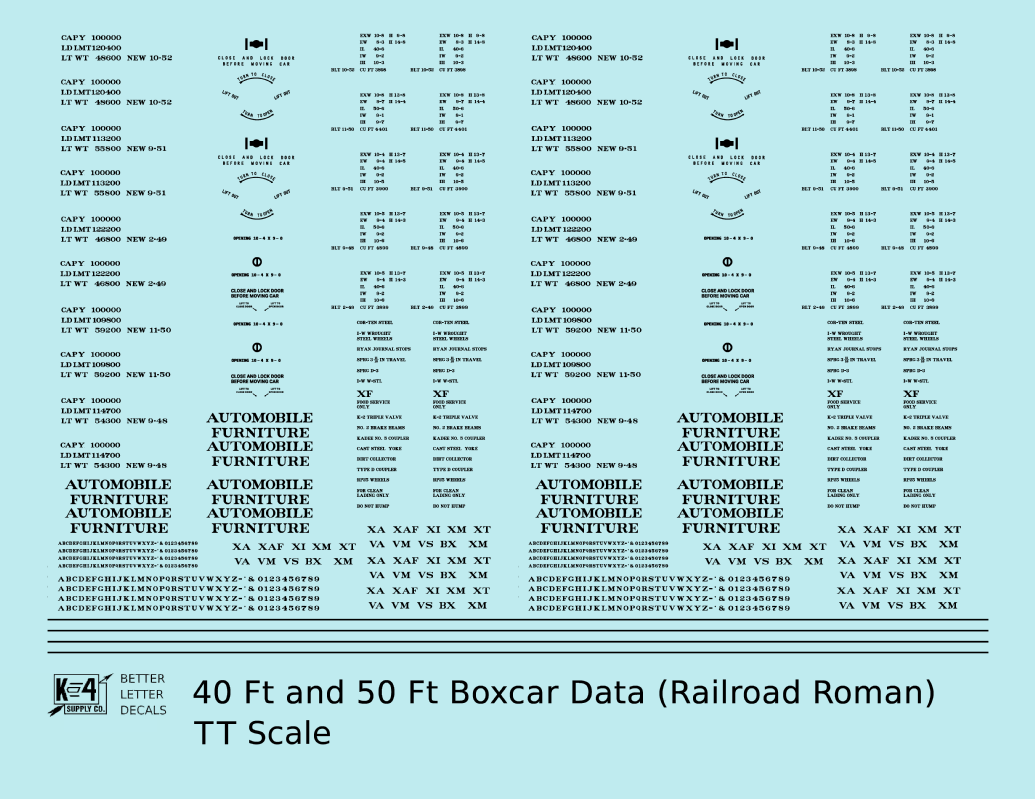 40 To 50 Ft Boxcar Roman Font Dimensional Data Set