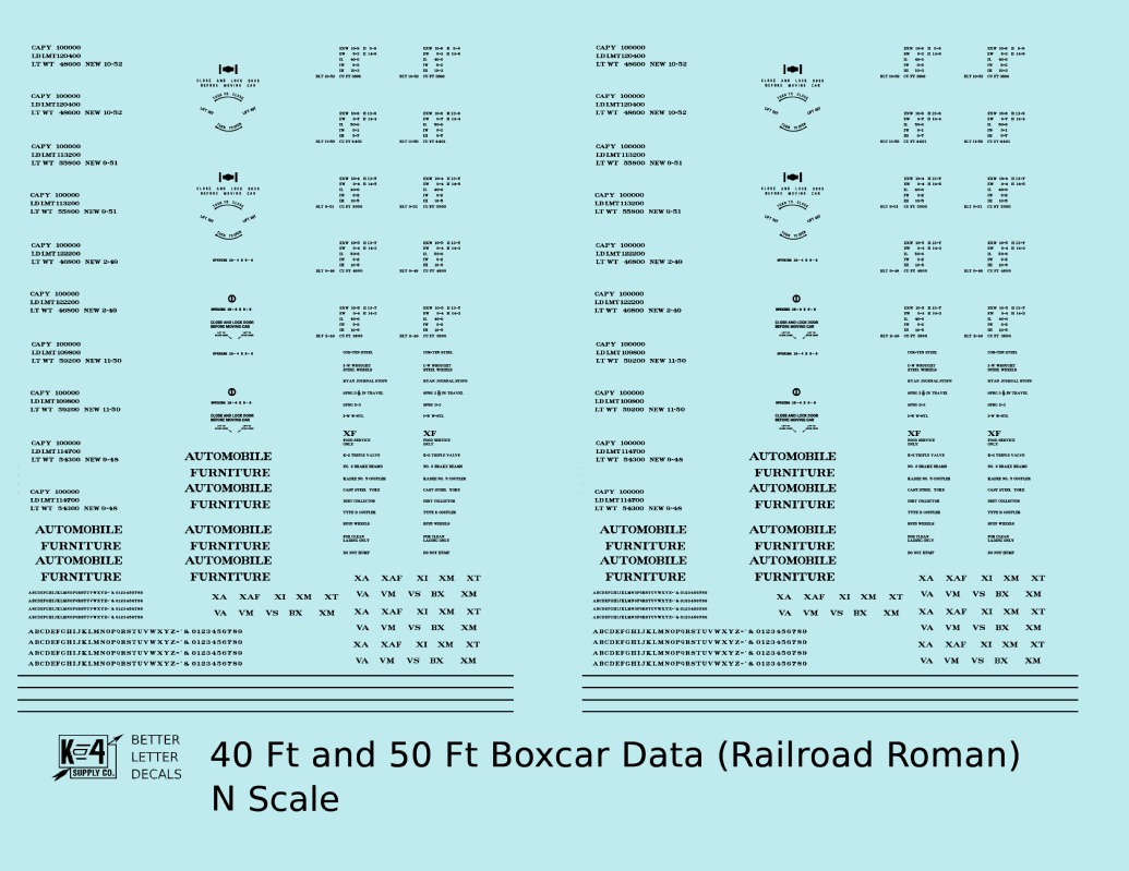 40 To 50 Ft Boxcar Roman Font Dimensional Data Set