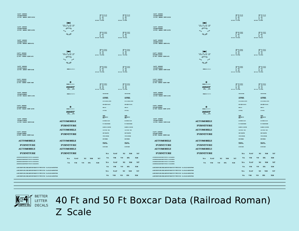 40 To 50 Ft Boxcar Roman Font Dimensional Data Set