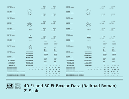 40 To 50 Ft Boxcar Roman Font Dimensional Data Set