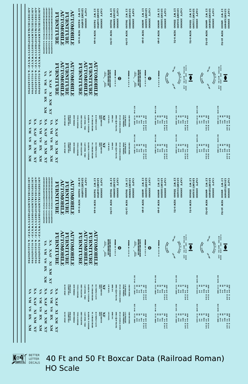 40 To 50 Ft Boxcar Roman Font Dimensional Data Set