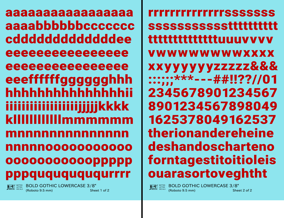 Lowercase Bold Gothic Letter Number Alphabet