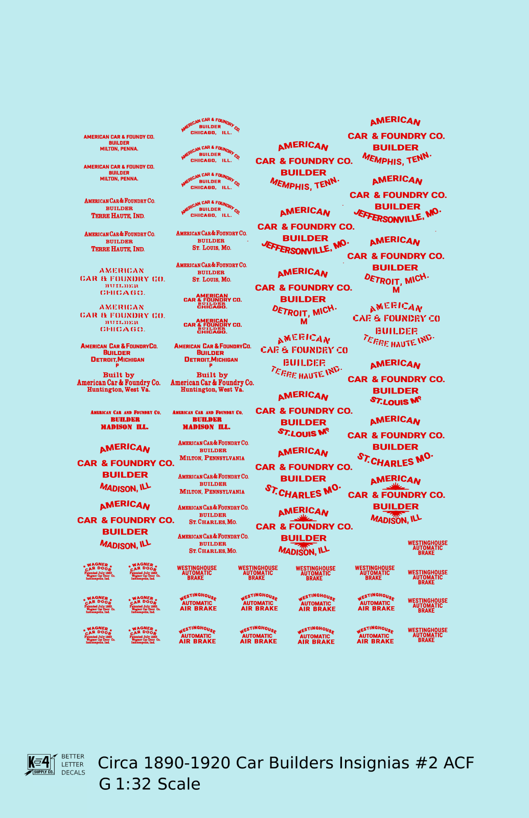 1900 Era ACF Car Builder Insignias