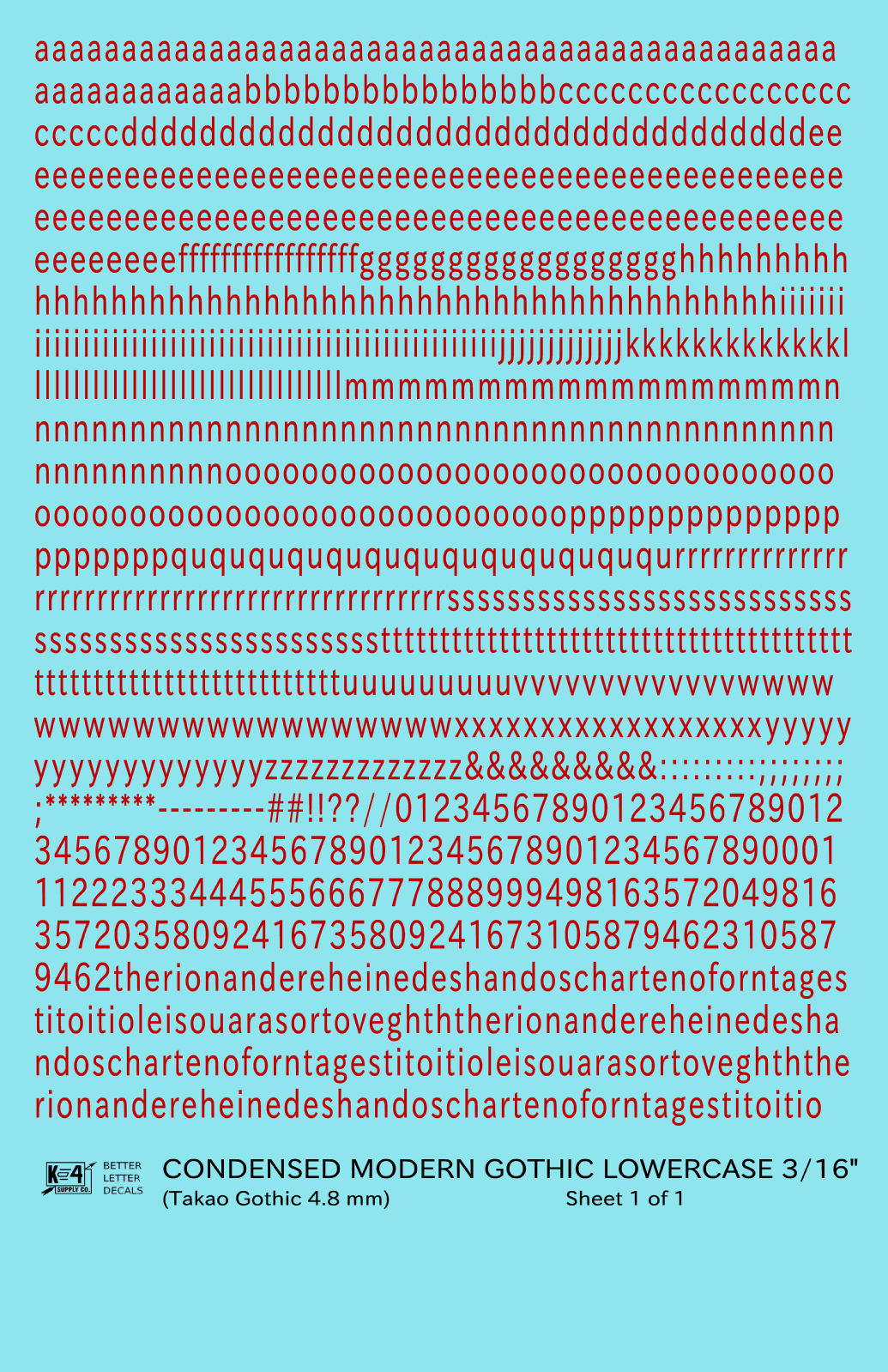 Lowercase Condensed Modern Gothic Letter Alphabet