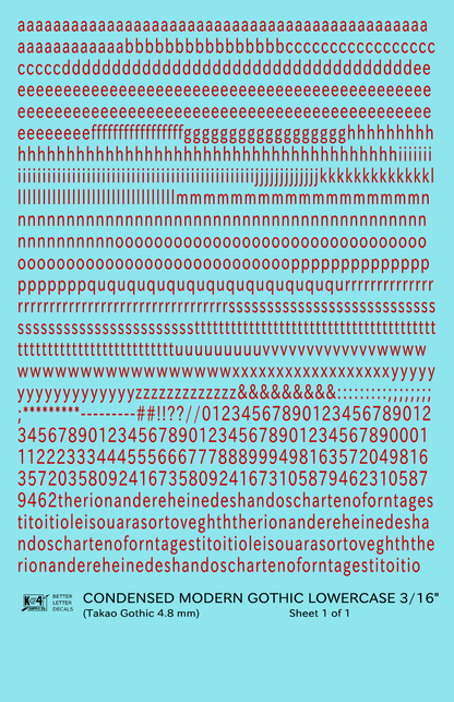 Lowercase Condensed Modern Gothic Letter Alphabet