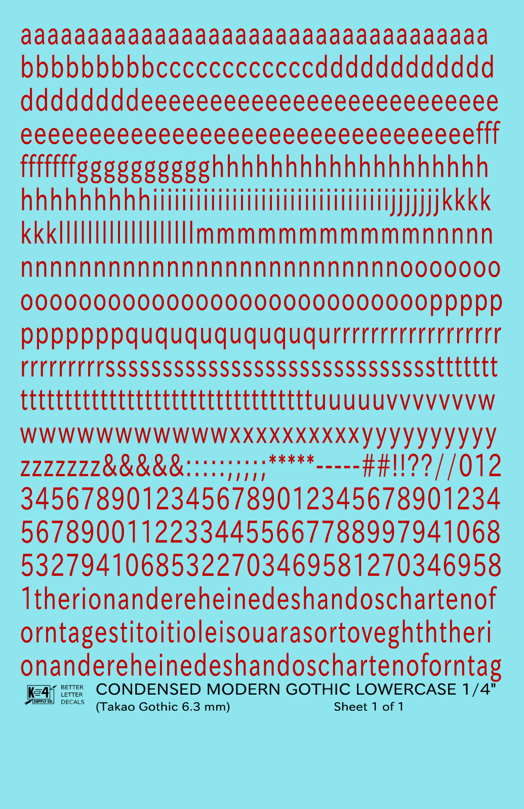 Lowercase Condensed Modern Gothic Letter Alphabet