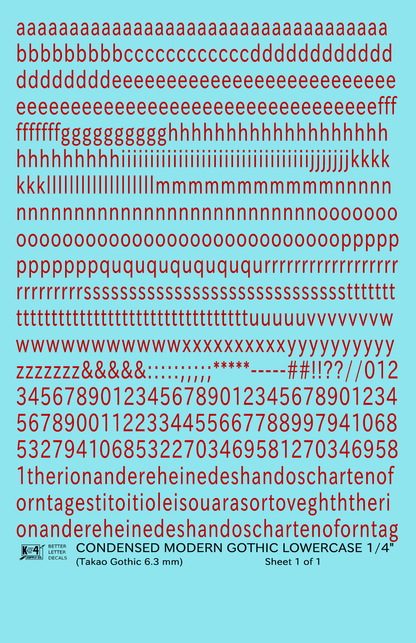 Lowercase Condensed Modern Gothic Letter Alphabet