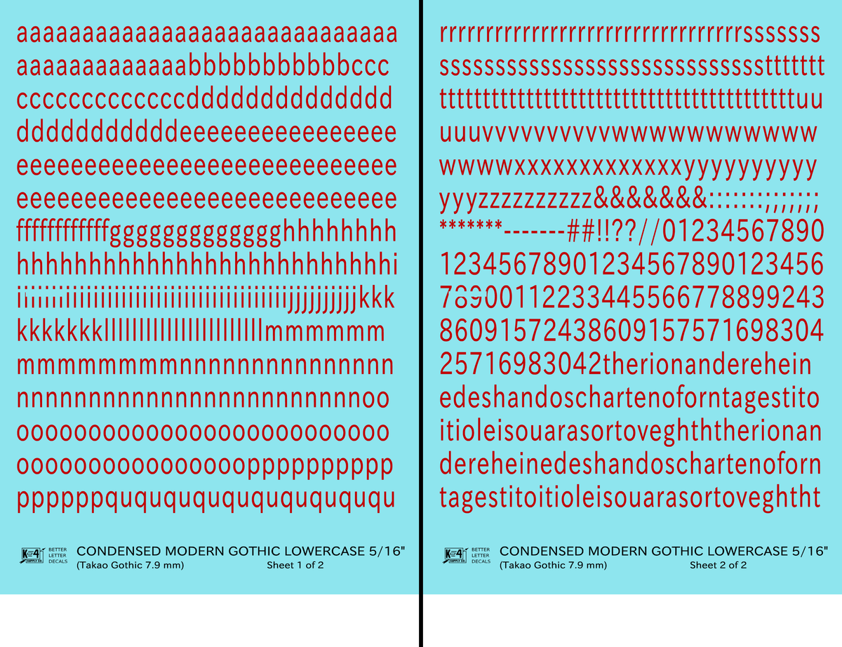 Lowercase Condensed Modern Gothic Letter Alphabet