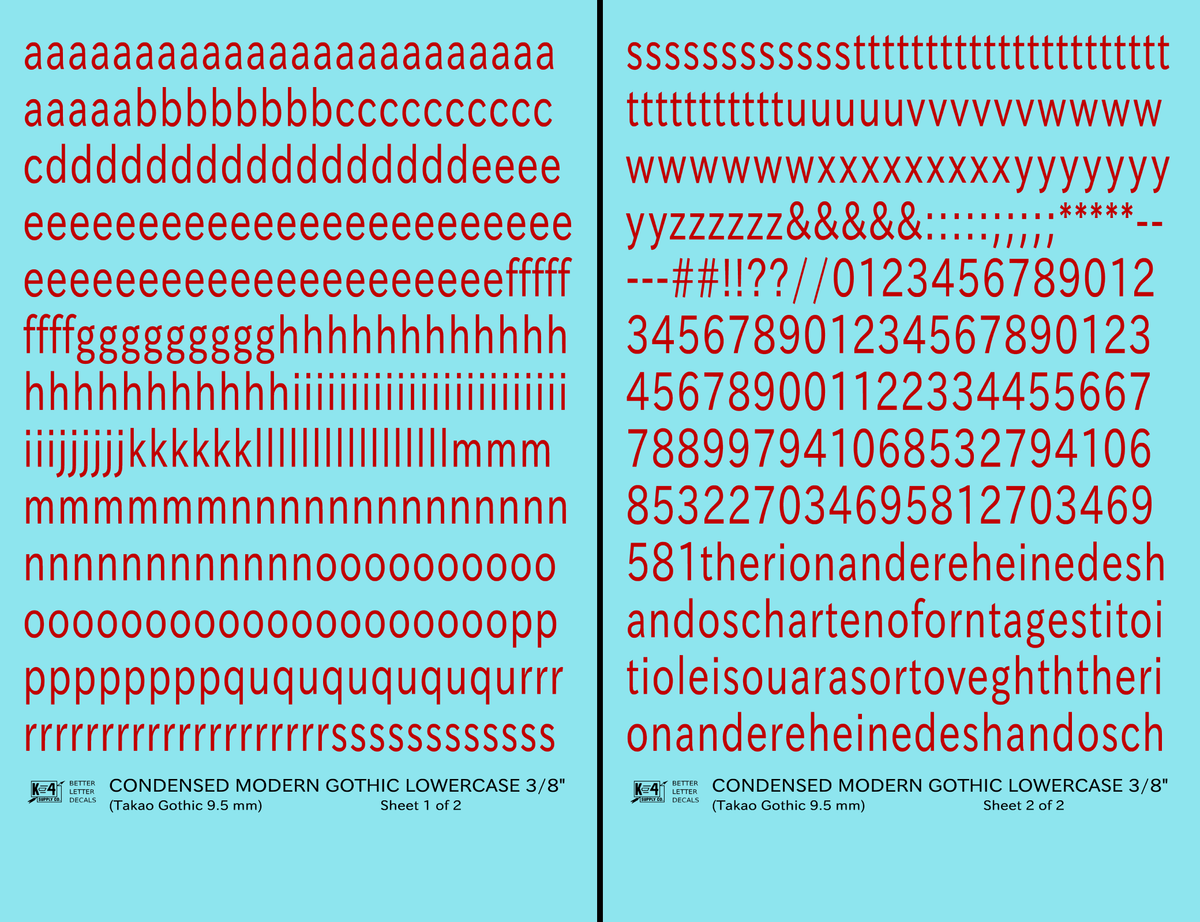 Lowercase Condensed Modern Gothic Letter Alphabet