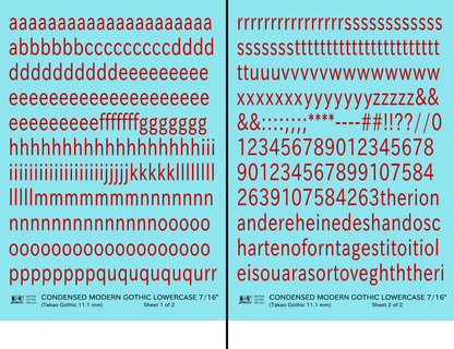 Lowercase Condensed Modern Gothic Letter Alphabet