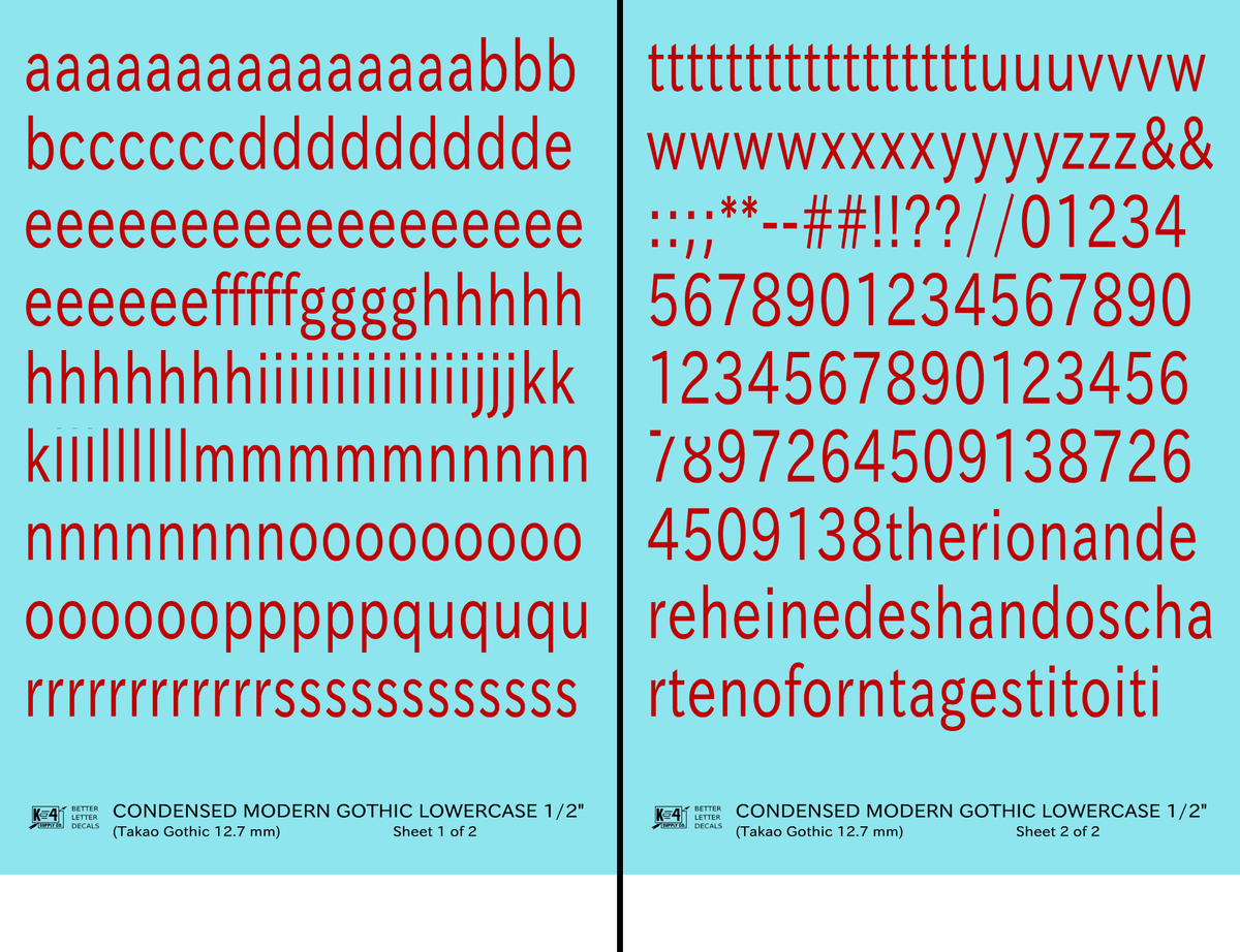 Lowercase Condensed Modern Gothic Letter Alphabet